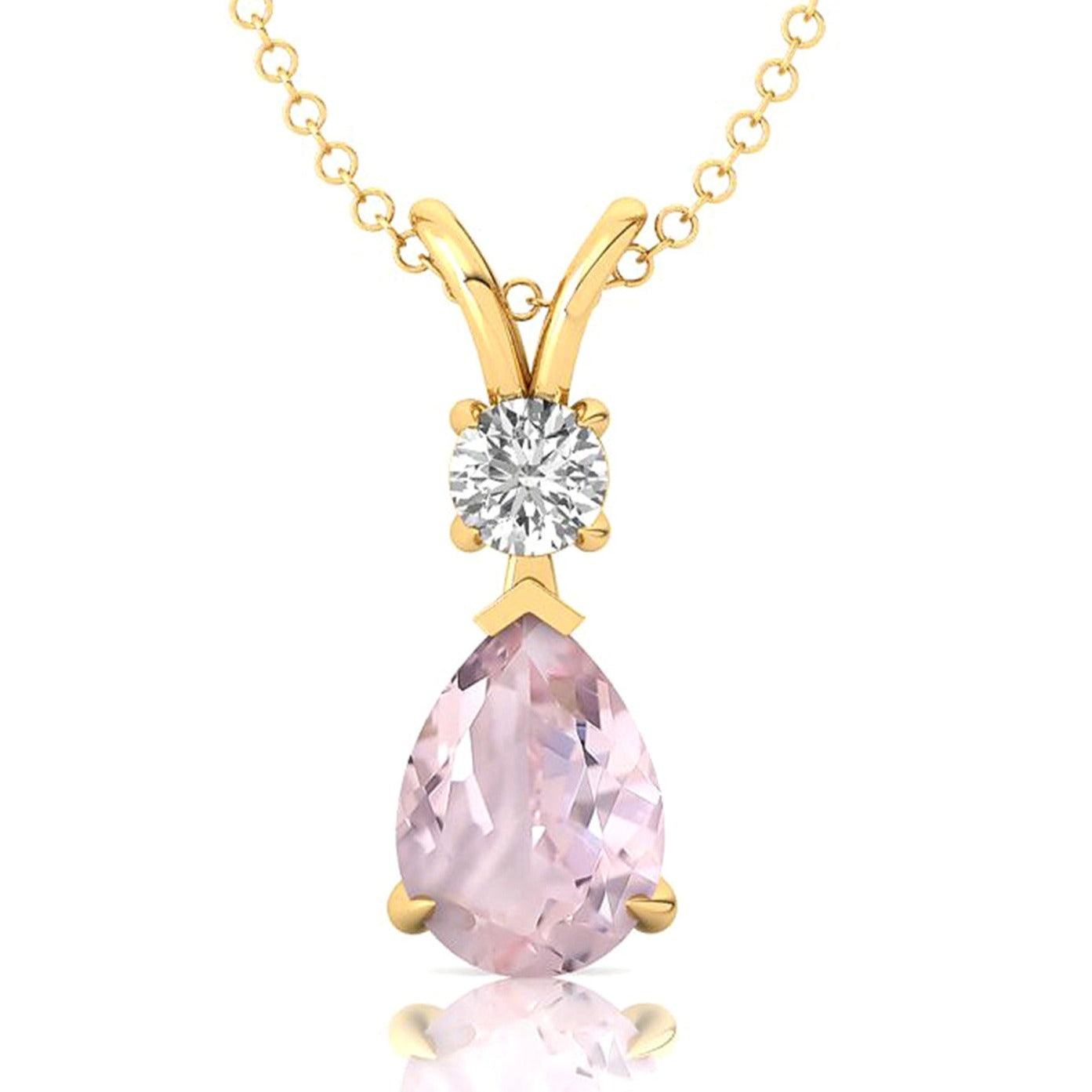 Morganite Teardrop Pendant with Solitaire Diamond - GeumJewels
