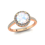 Classic Round Halo Diamonds with Solitaire Moonstone Engagement Ring - GeumJewels