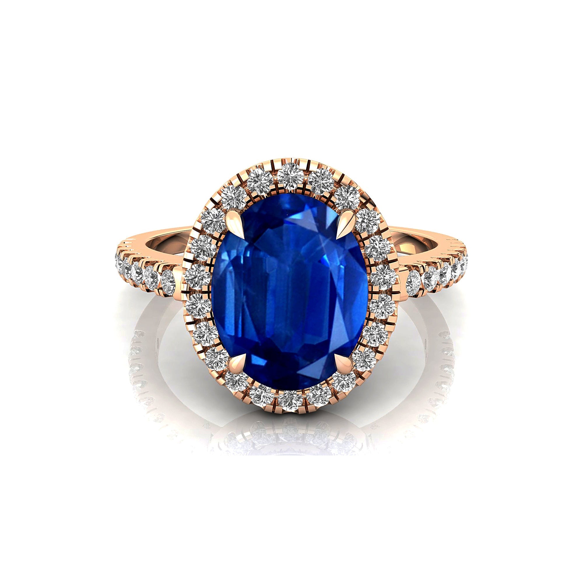 Oval Solitaire Blue Sapphire Halo Diamond Engagement Ring - GeumJewels