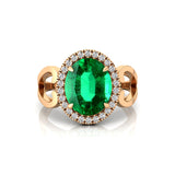 Vintage Love Inspired Oval Emerald Halo Diamond Engagement Ring - GeumJewels