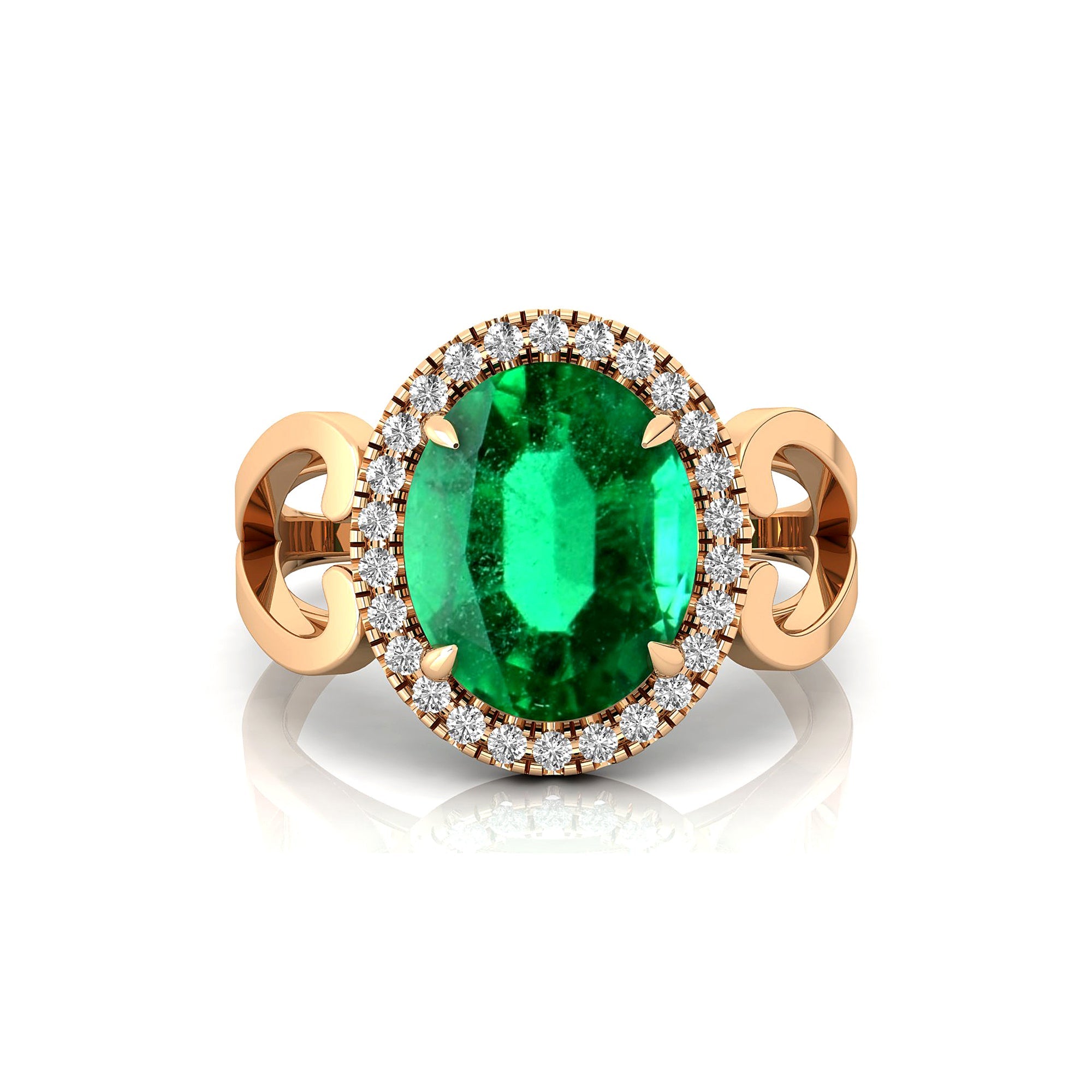 Vintage Love Inspired Oval Emerald Halo Diamond Engagement Ring - GeumJewels