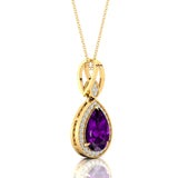 Classic Teardrop Shaped Amethyst Halo Diamond Dangle Pendant - GeumJewels