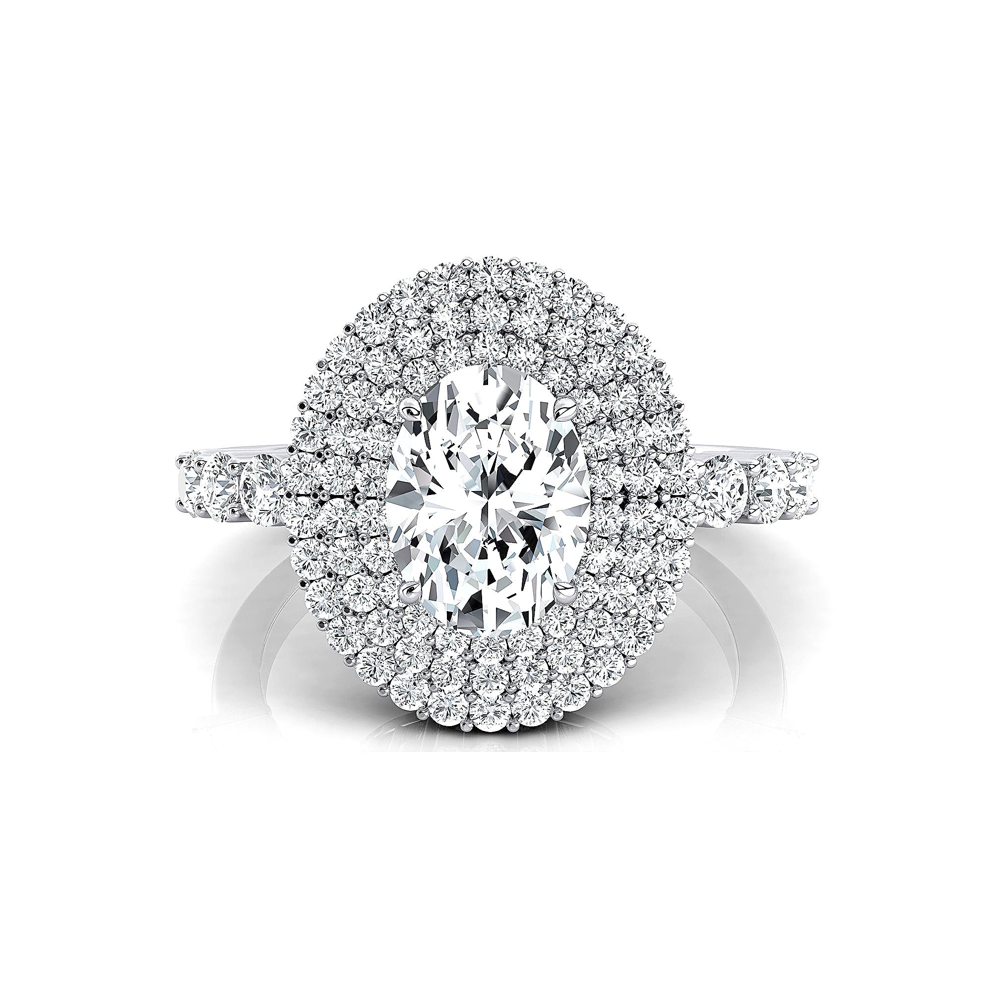 Triple Halo Diamond Oval Cut Lab Diamond Cocktail Ring - GeumJewels