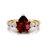 Pear Cut Garnet with Graduated Diamonds Ring - GeumJewels