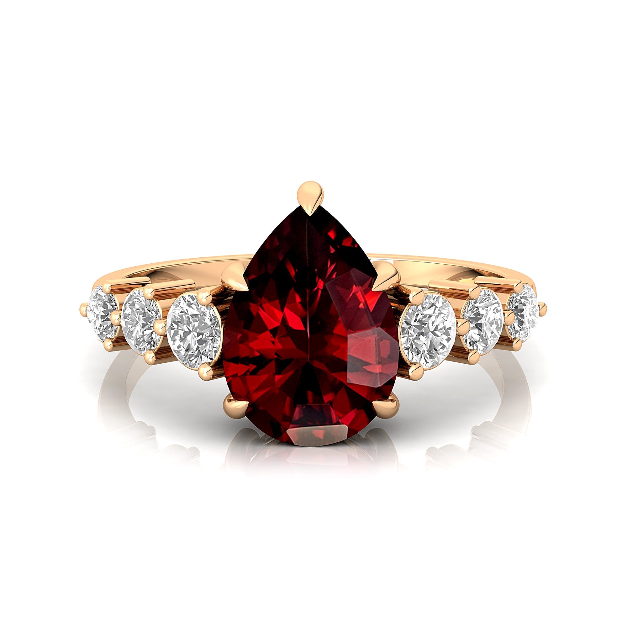 Pear Cut Garnet with Graduated Diamonds Ring - GeumJewels