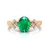 Criss Cross Diamond Ring with Oval Cut Emerald - GeumJewels