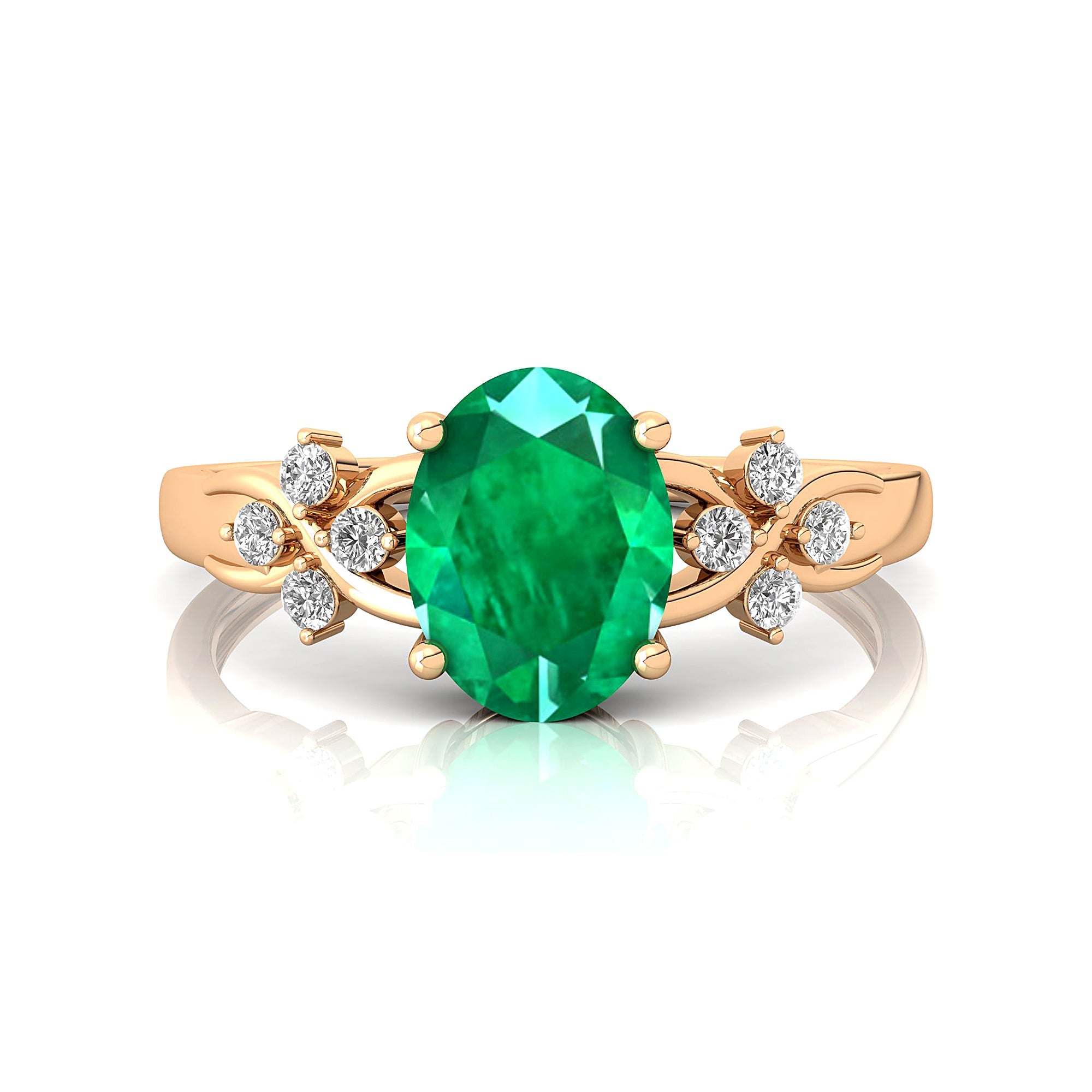 Criss Cross Diamond Ring with Oval Cut Emerald - GeumJewels