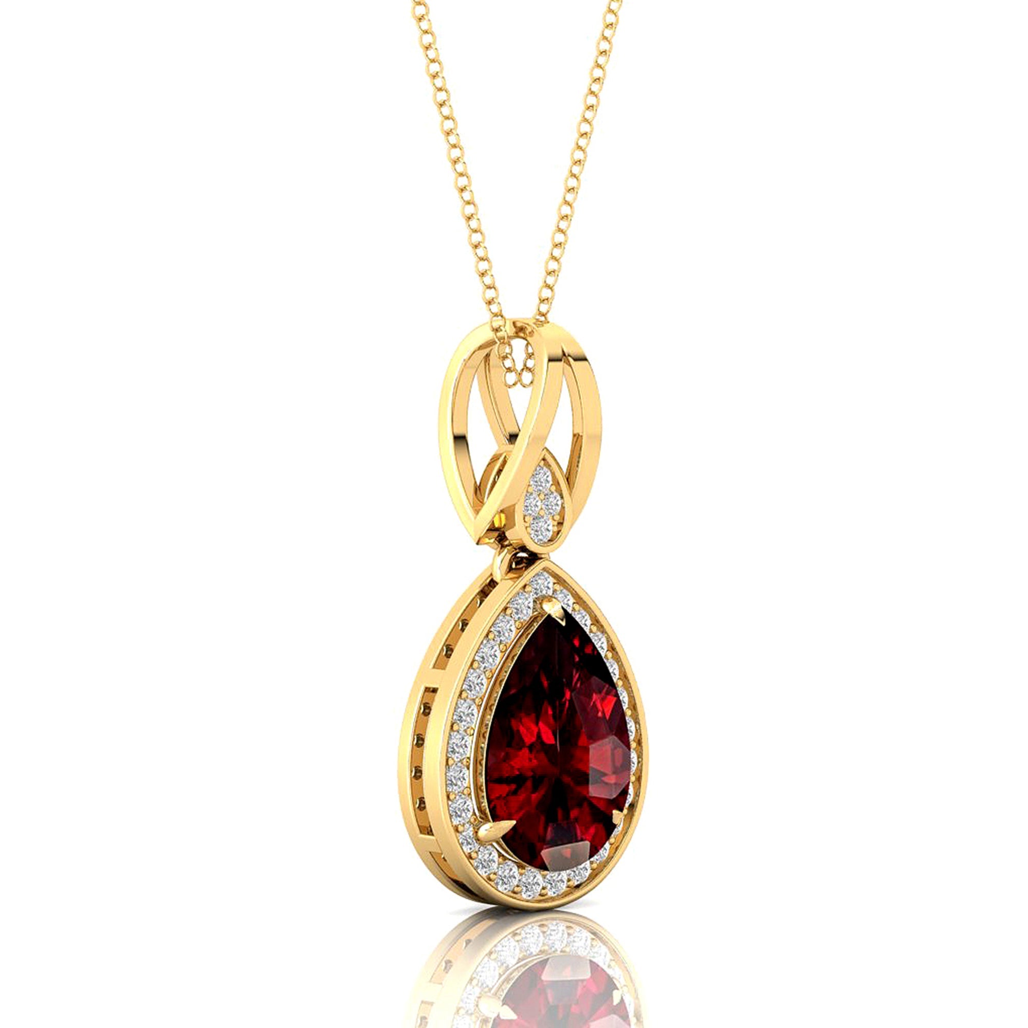 Classic Teardrop Shaped Garnet Halo Diamond Dangle Pendant - GeumJewels