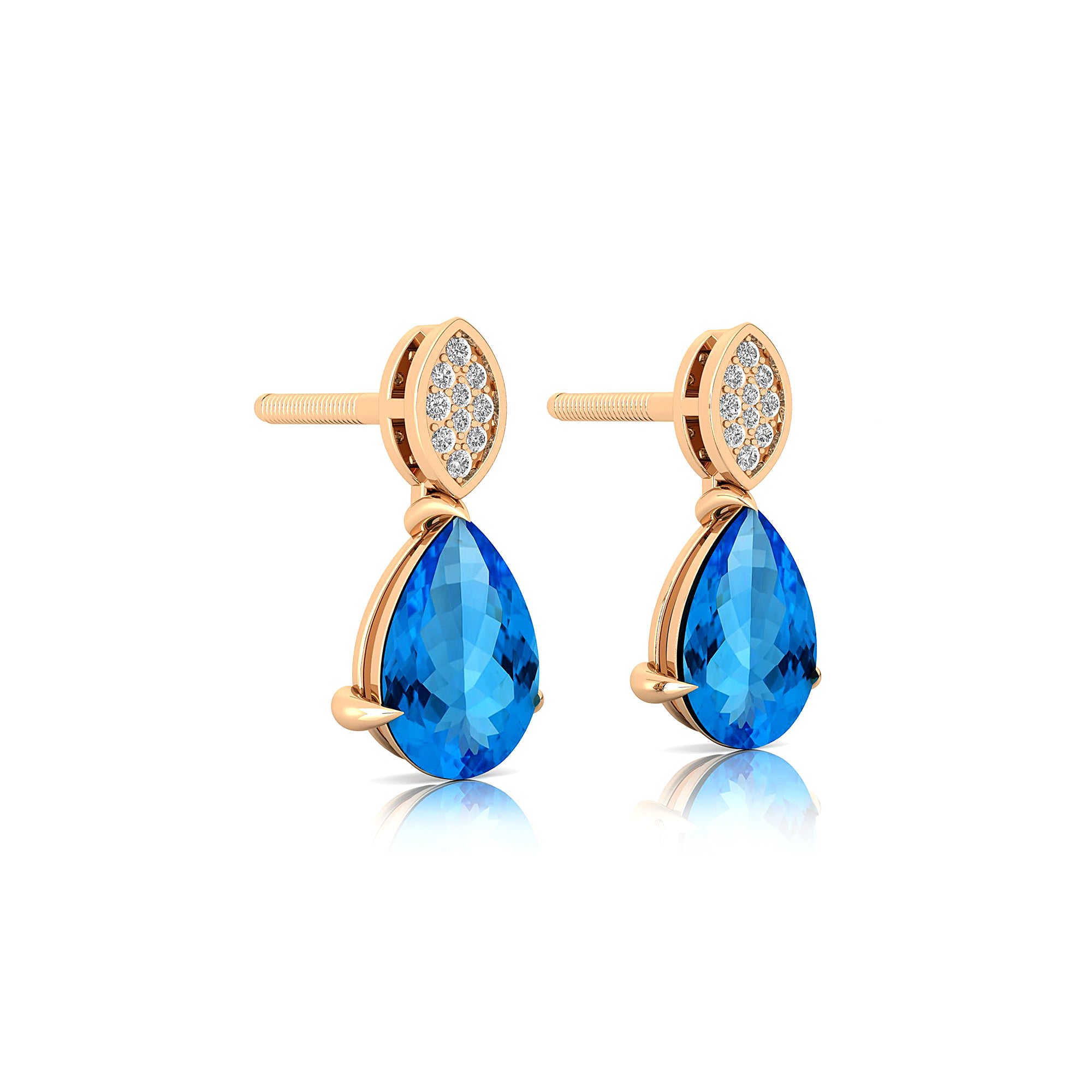 Illussion Set Diamond Earrings with Pear Cut Swiss Blue Topaz - GeumJewels