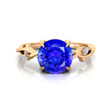 Criss Cross Nature Inspired Diamond Ring  with Round Tanzanite - GeumJewels