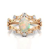 Flower Inspired Ring with Oval Shaped Opal and Accent Diamonds - GeumJewels