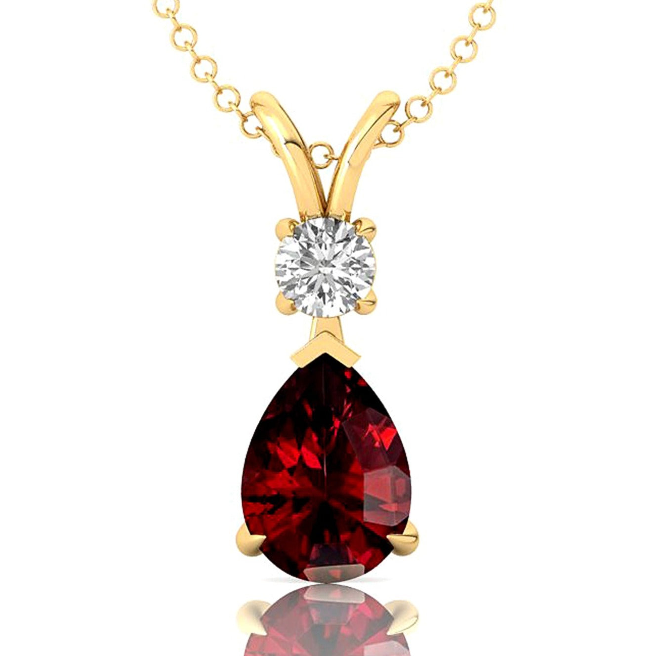 Garnet Teardrop Pendant with Solitaire Diamond - GeumJewels