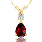Garnet Teardrop Pendant with Solitaire Diamond - GeumJewels