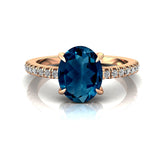 Oval Solitaire London Blue Topaz with Accent Diamonds Engagement Ring - GeumJewels