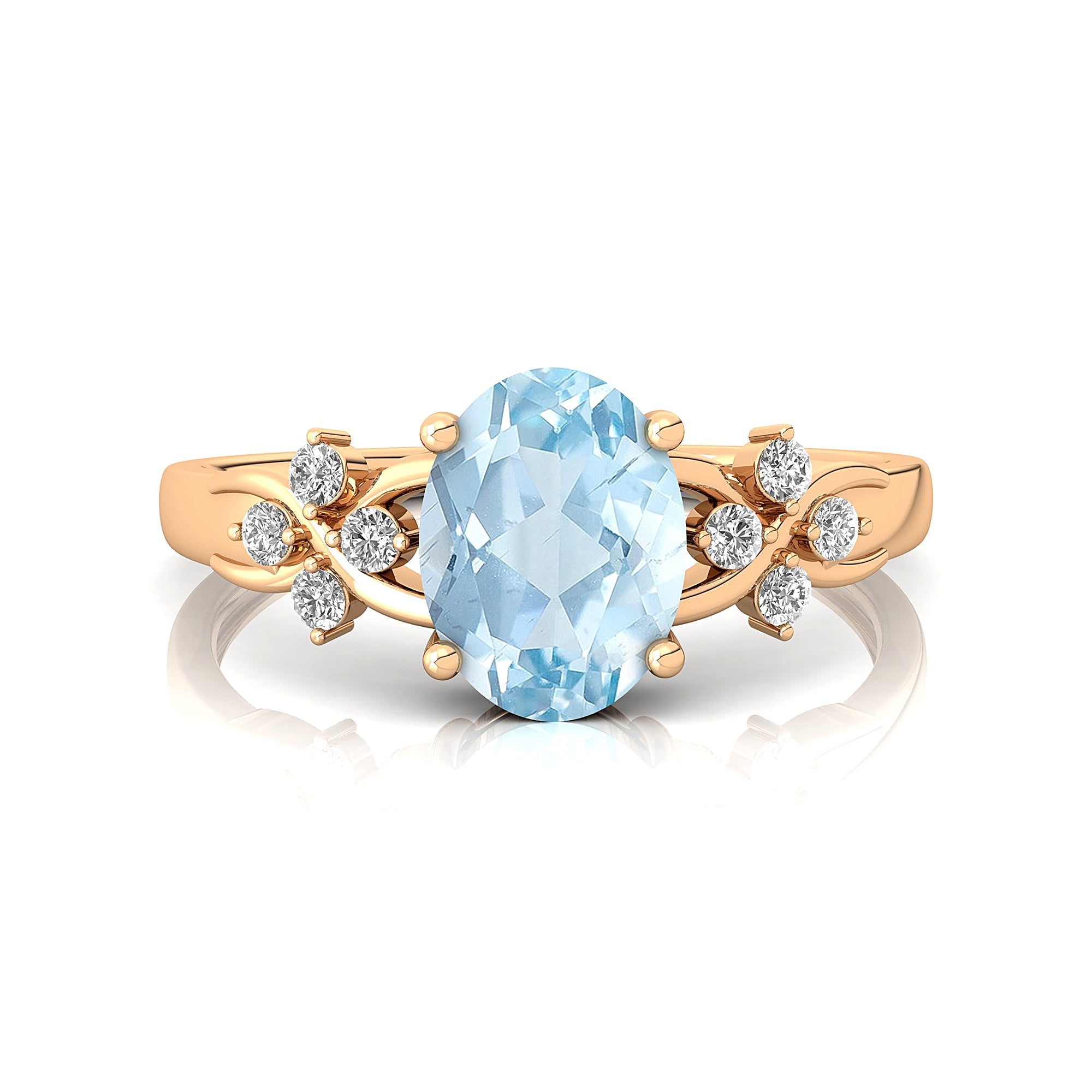 Criss Cross Diamond Ring with Oval Cut Aquamarine - GeumJewels