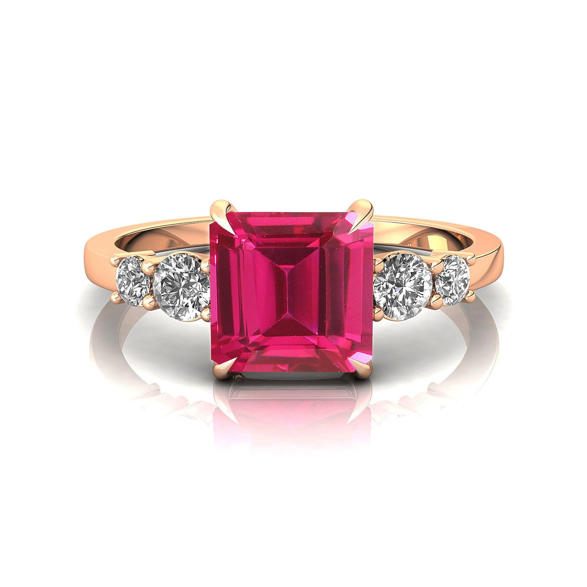 Princess Cut Pink Sapphire Graduating Accent Diamond Ring - GeumJewels