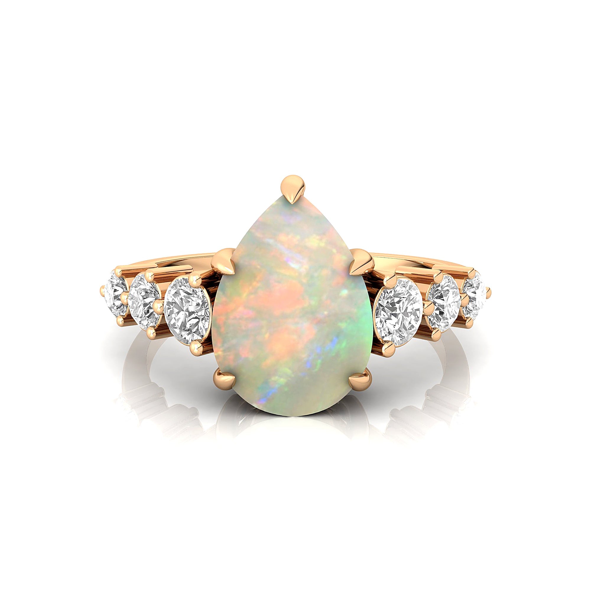 Pear Cut Opal with Graduated Diamonds Ring - GeumJewels