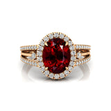 Solitaire Oval Garnet Split Shank Diamond Engagement Ring - GeumJewels