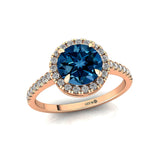 Classic Round Halo Diamonds with Solitaire London Blue Topaz Engagement Ring - GeumJewels