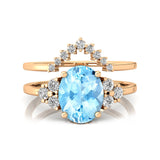Aquamarine Solitaire Ring With Stackable Diamond Band - GeumJewels