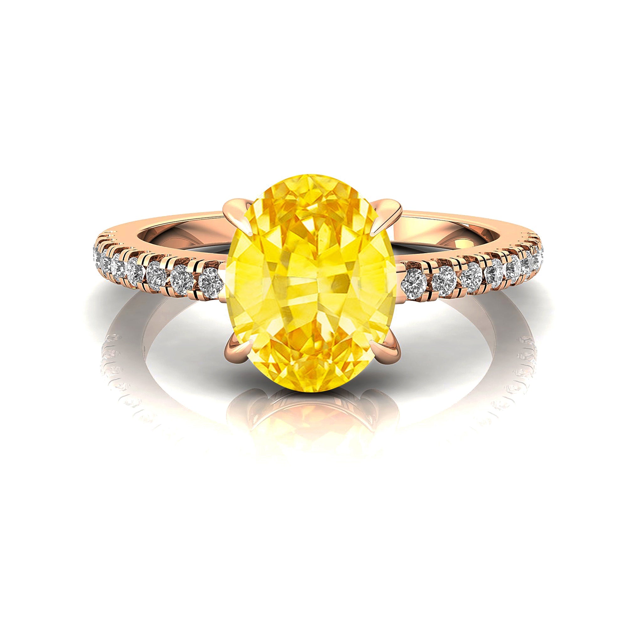Oval Solitaire Yellow Sapphire with Accent Diamonds Engagement Ring - GeumJewels