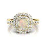 Double Halo Diamond Cushion Cut Opal Ring - GeumJewels