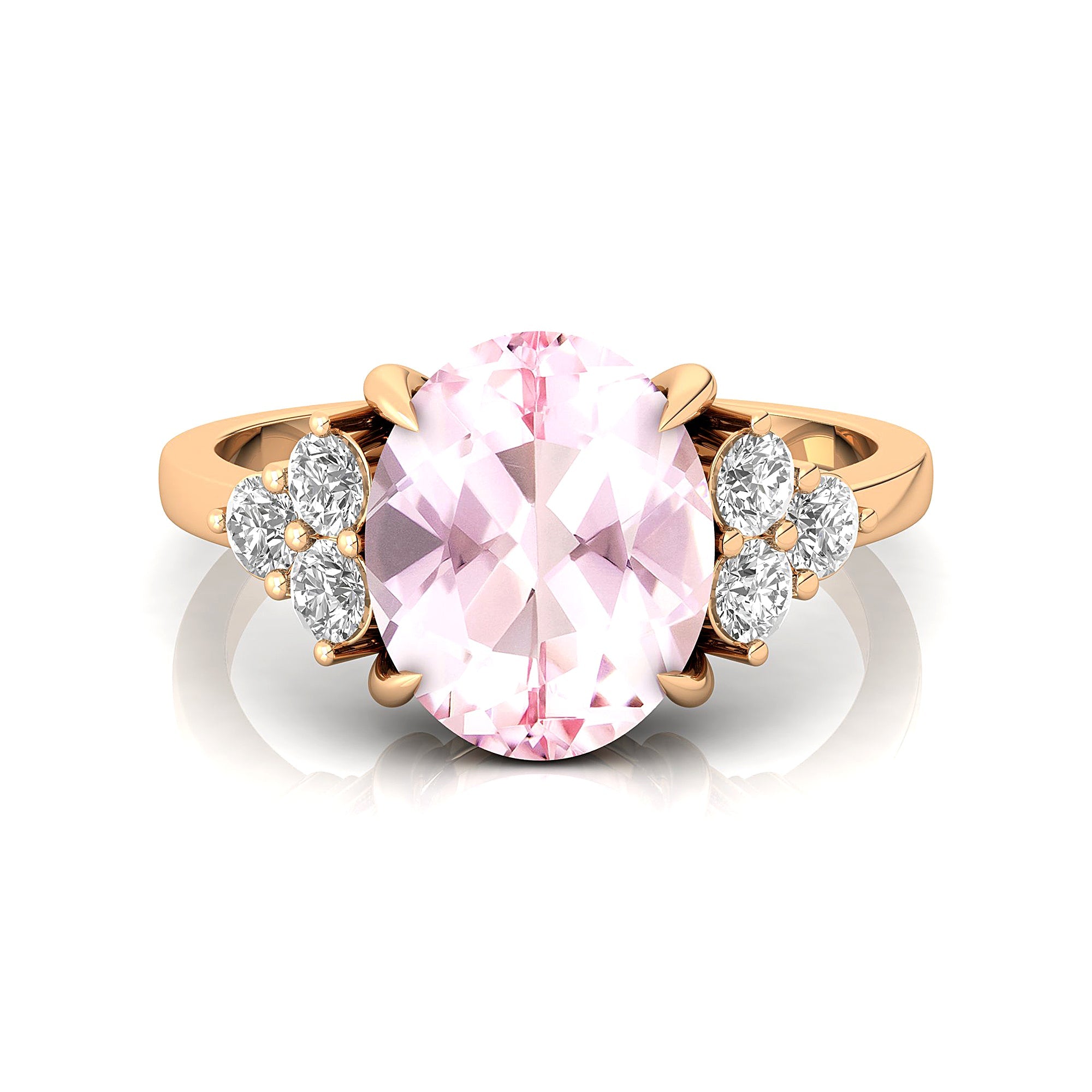 Trio Diamond Engagement Ring with Oval Cut Morganite - GeumJewels