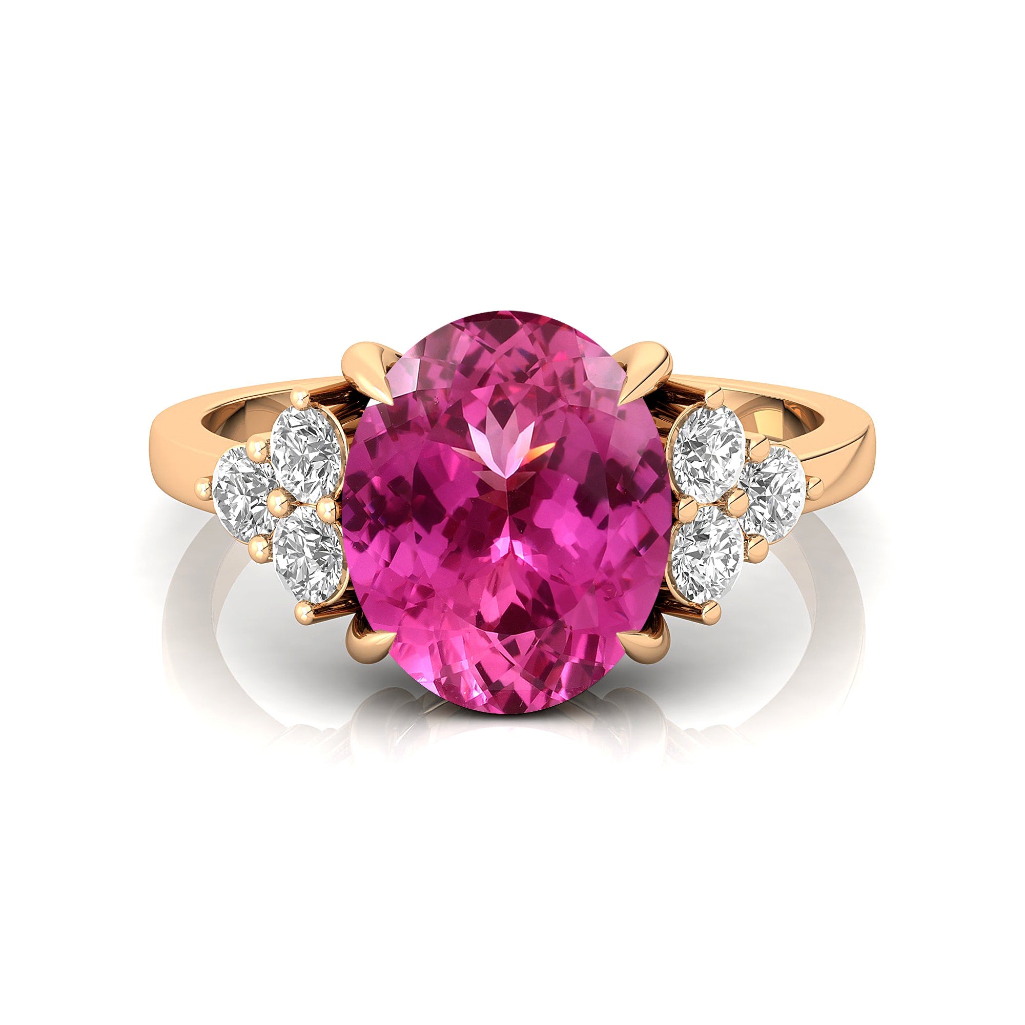 Trio Diamond Engagement Ring with Oval Cut Pink Sapphire - GeumJewels