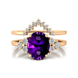 Amethyst Solitaire Ring with Stackable Diamond Band - GeumJewels