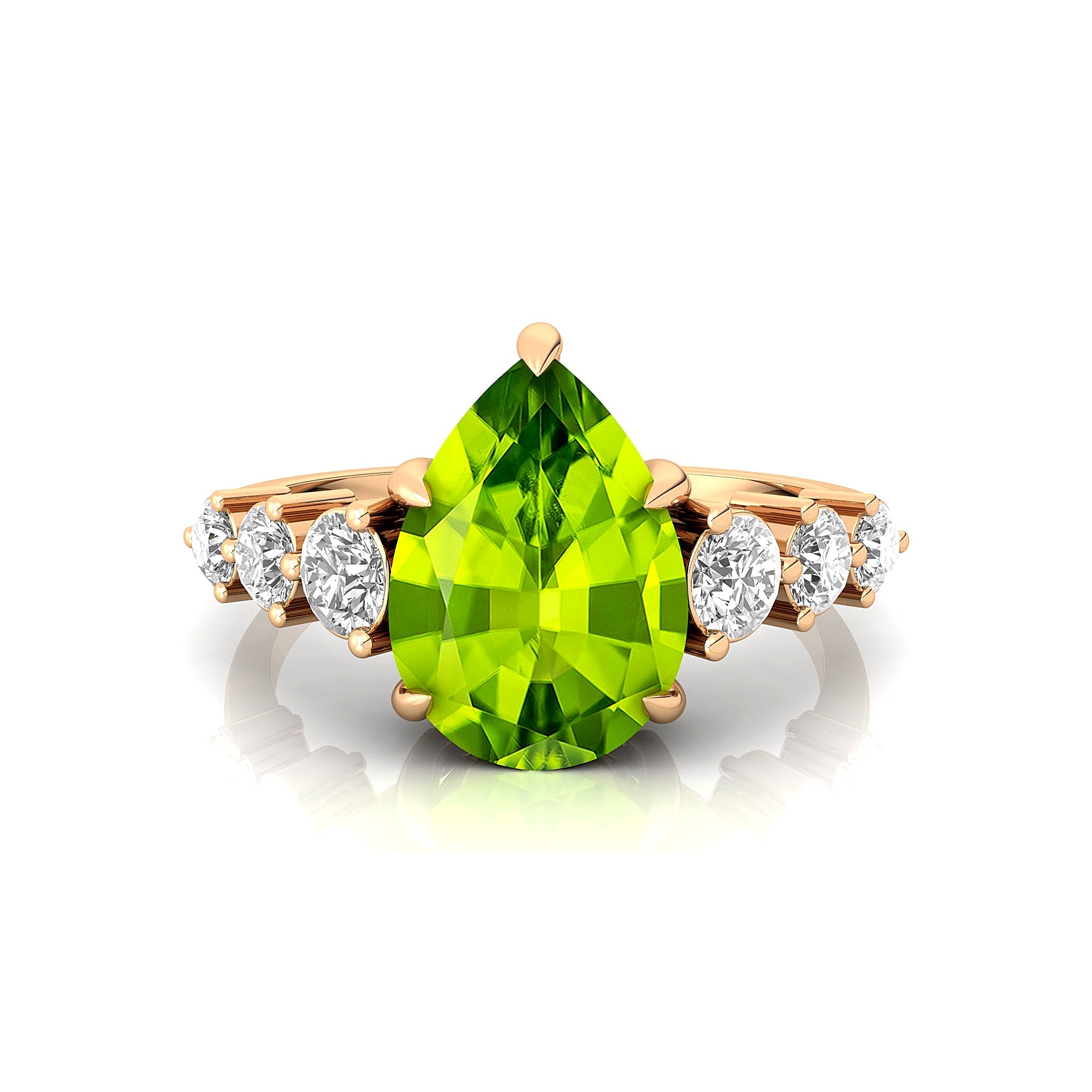 Pear Cut Peridot with Graduated Diamonds Ring - GeumJewels