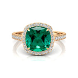 Halo Diamond Engagement Ring with Cushion Cut Emerald - GeumJewels