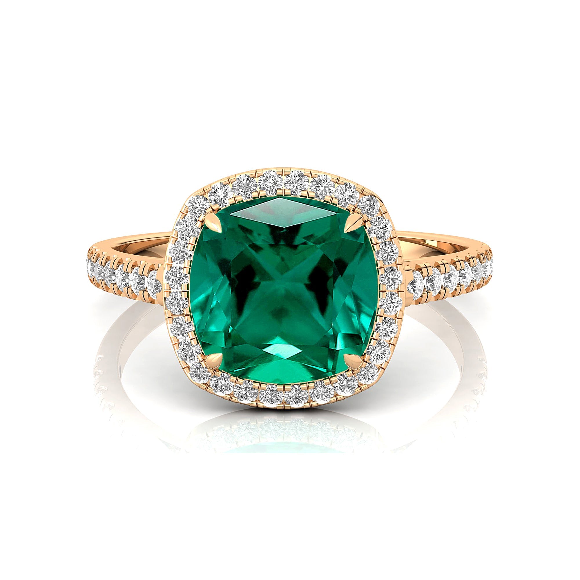 Halo Diamond Engagement Ring with Cushion Cut Emerald - GeumJewels