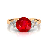Trio Diamond Engagement Ring with Round Solitaire Ruby - GeumJewels