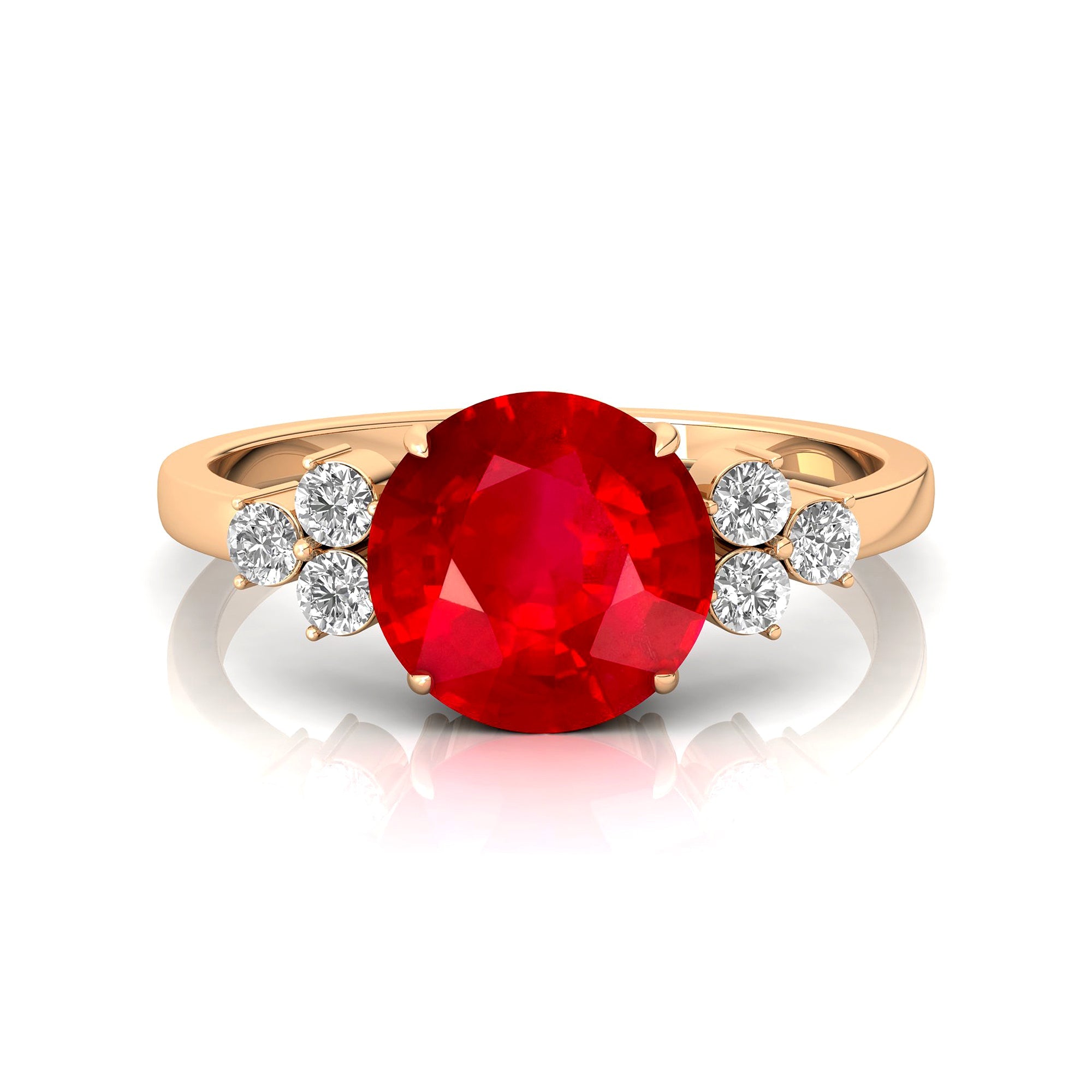 Trio Diamond Engagement Ring with Round Solitaire Ruby - GeumJewels
