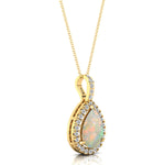 Opal Teardrop Pendant with Diamond Halo - GeumJewels