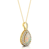 Opal Teardrop Pendant with Diamond Halo - GeumJewels