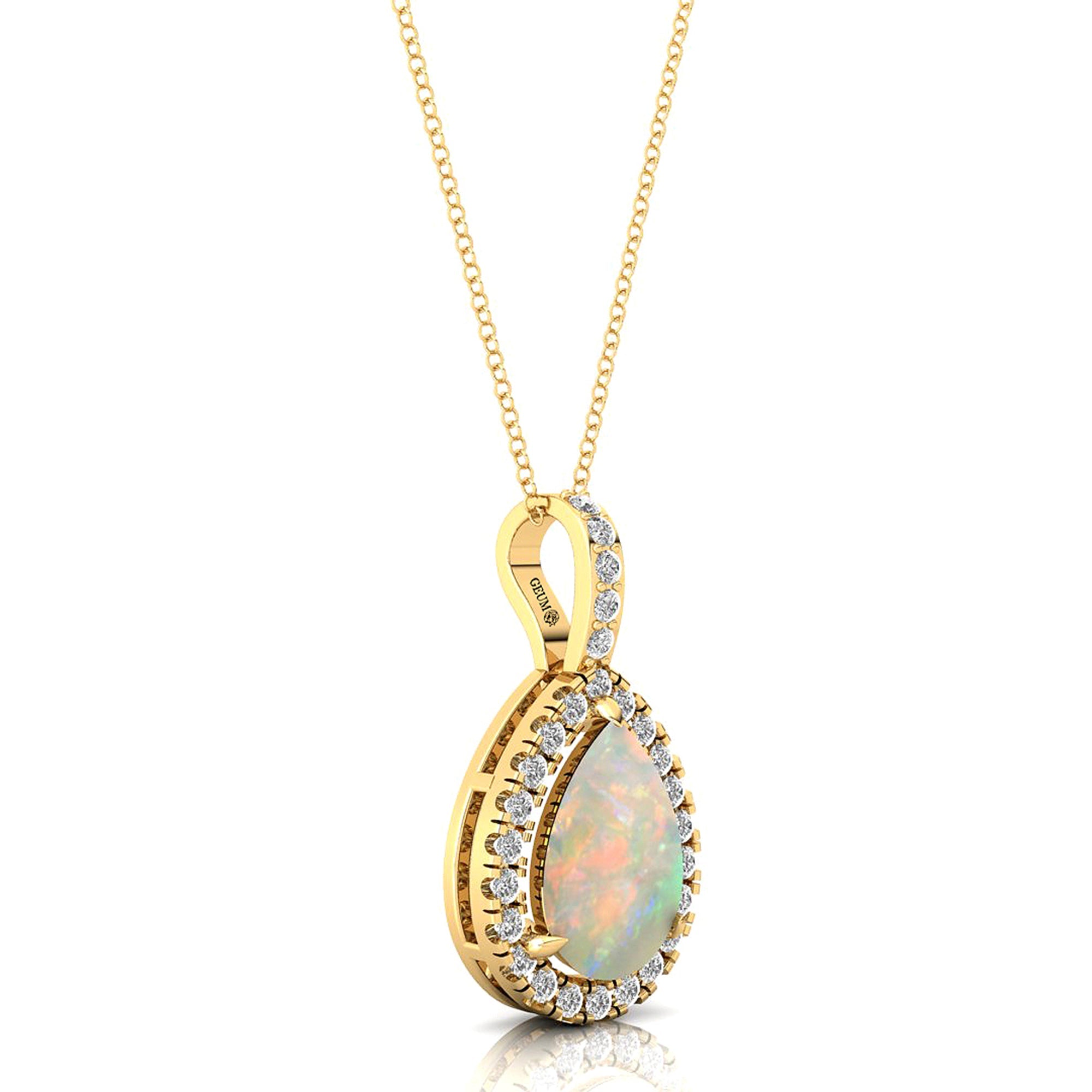 Opal Teardrop Pendant with Diamond Halo - GeumJewels
