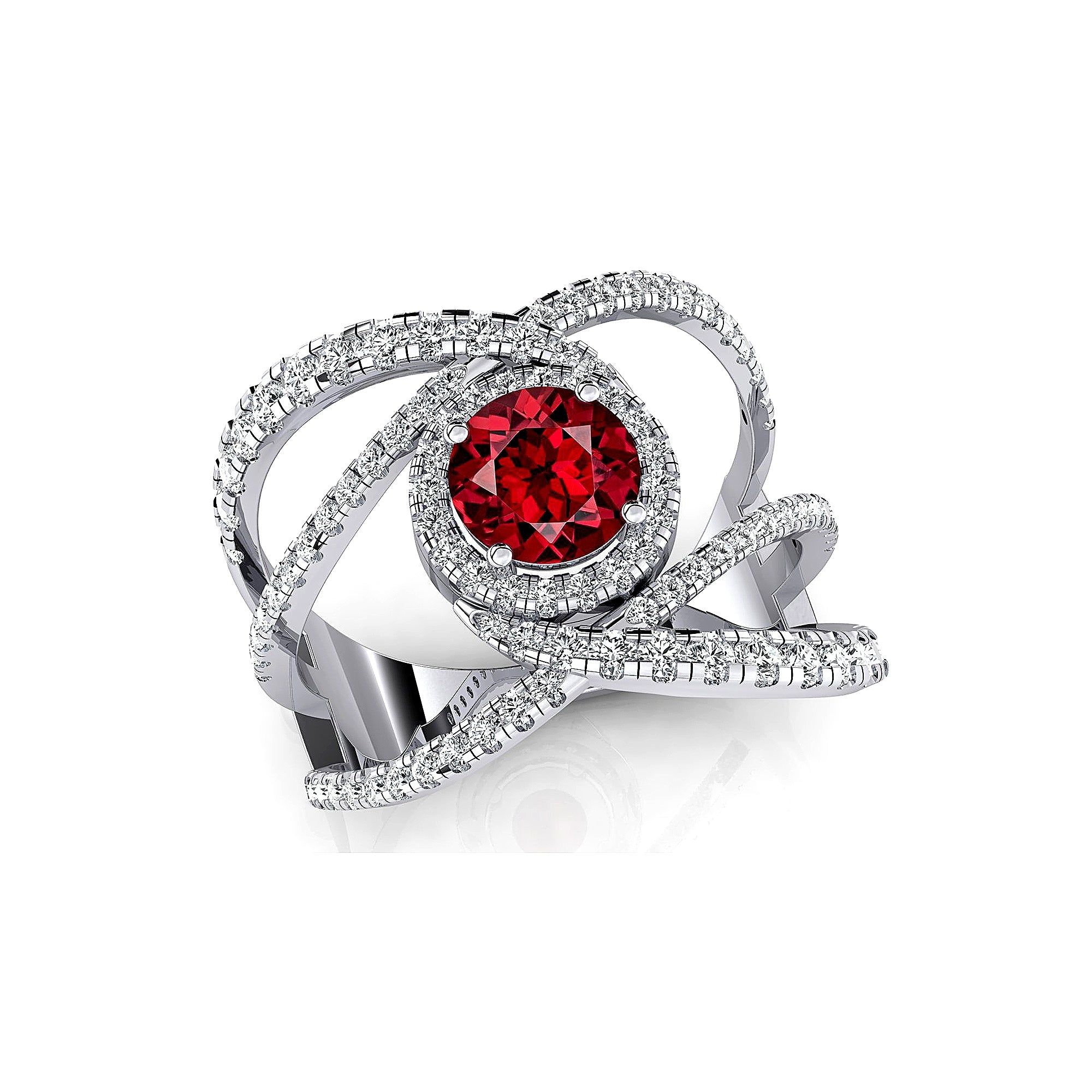 Solitaire Round Garnet Cocktail Diamond Ring - GeumJewels