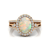 Solitaire Oval Opal Split Shank Diamond Engagement Ring - GeumJewels