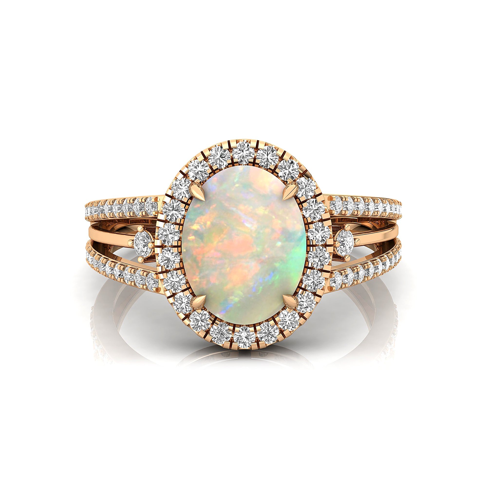 Solitaire Oval Opal Split Shank Diamond Engagement Ring - GeumJewels