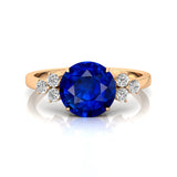Trio Diamond Engagement Ring with Round Solitaire Blue Sapphire - GeumJewels