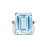 Emerald Cut Aquamarine Split Shank Engagement Ring with Diamonds - GeumJewels