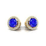 Round Solitaire Tanzanite Halo Diamond Stud Earrings - GeumJewels