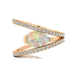 Fashionable V Shaped Diamond Ring with Pear Cut Opal - GeumJewels