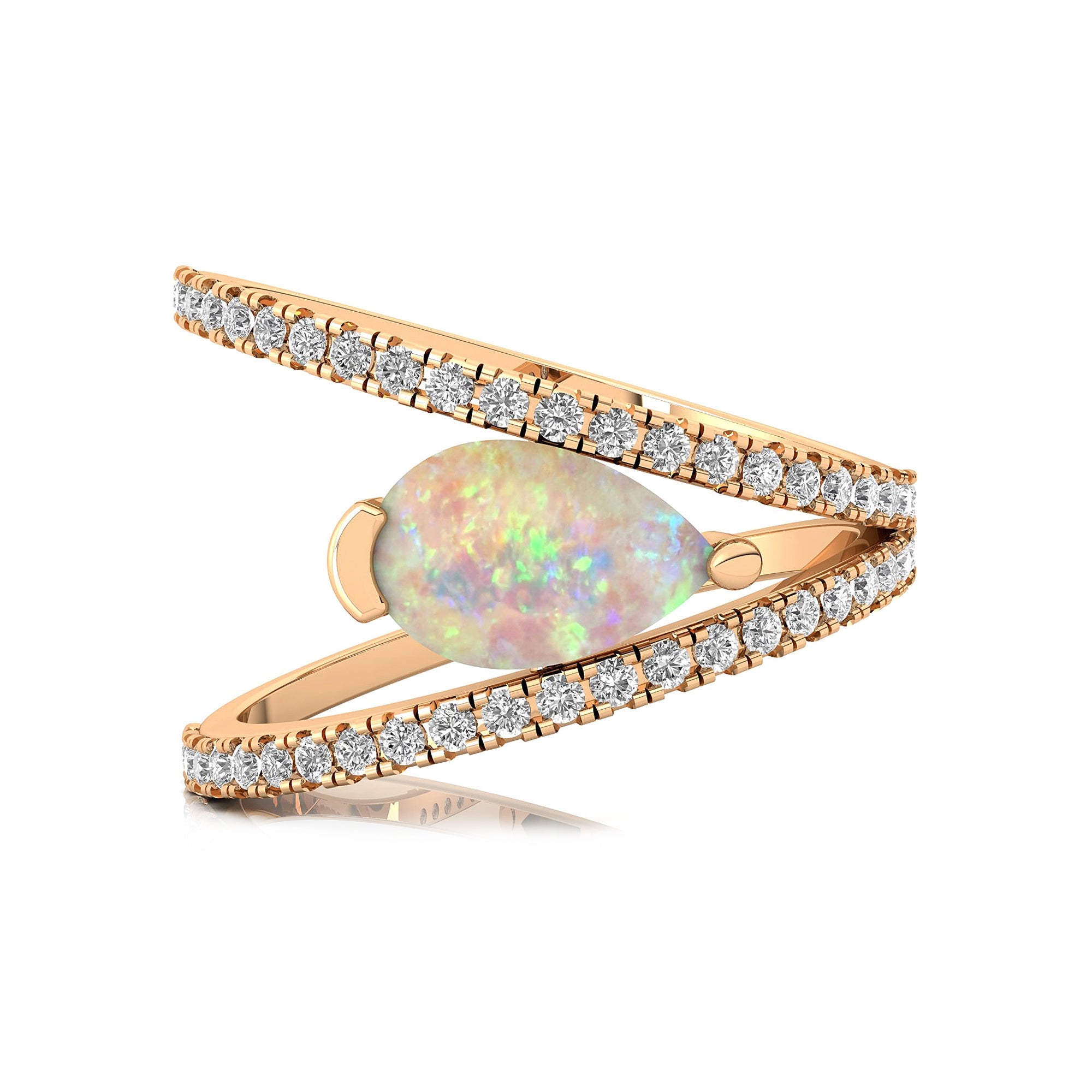 Fashionable V Shaped Diamond Ring with Pear Cut Opal - GeumJewels
