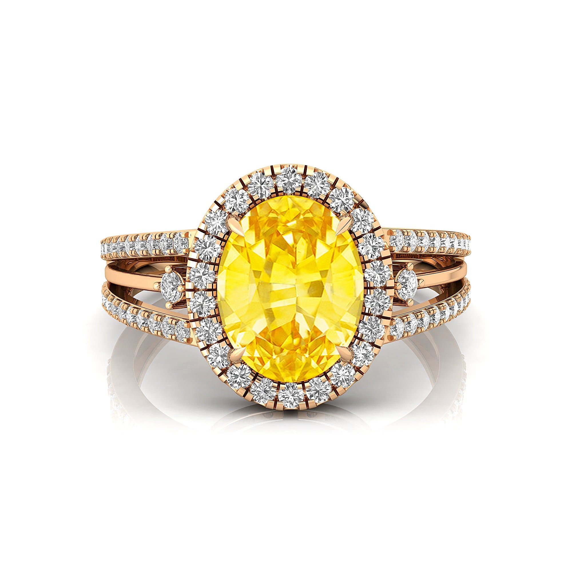 Solitaire Oval Yellow Sapphire Split Shank Diamond Engagement Ring - GeumJewels
