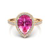 Classic Pear Shaped Pink Sapphire Halo Diamond Engagement Ring - GeumJewels