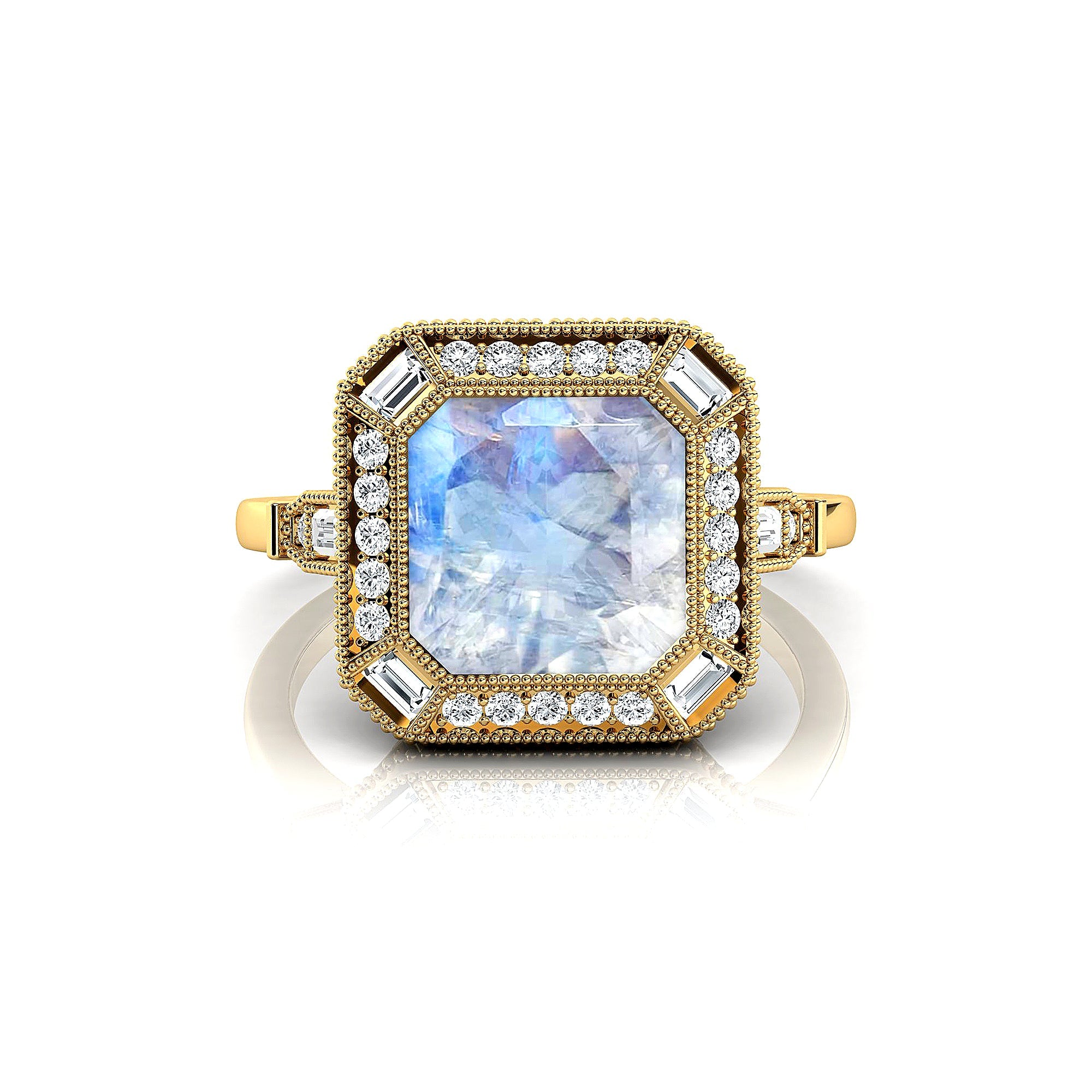 Vintage Style Square Cut Moonstone Diamond Ring - GeumJewels