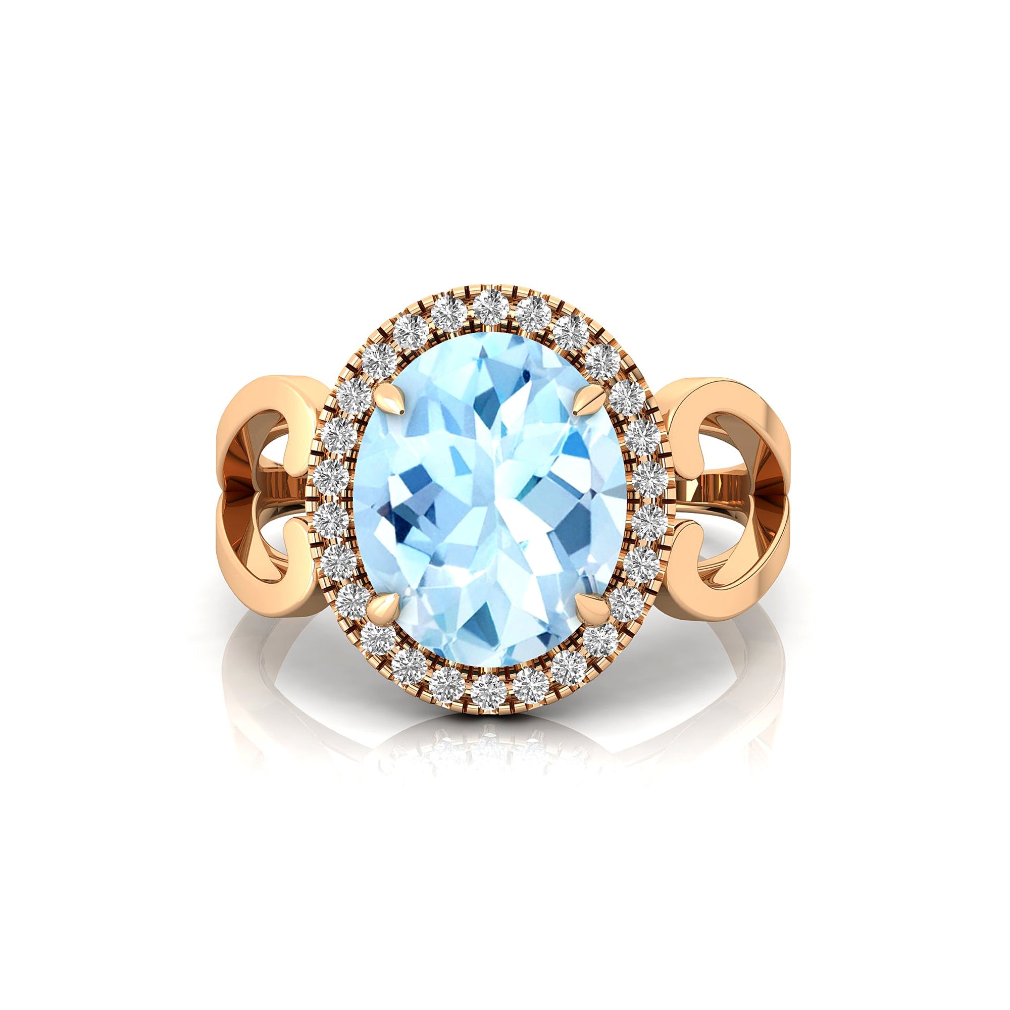 Vintage Love Inspired Oval Aquamarine Halo Diamond Engagement Ring - GeumJewels