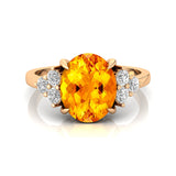 Trio Diamond Engagement Ring with Oval Cut Citrine - GeumJewels